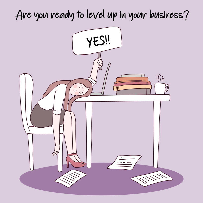 Vector art of a tired business woman at her desk